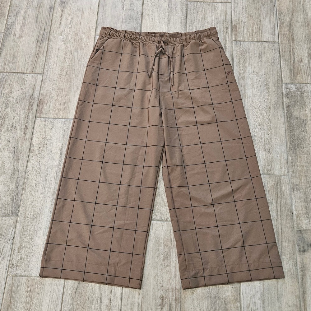 Albion Jetset Crop Pants Size XXL Brown Windowpane Wide Leg Elastic Drawstring - Picture 3 of 11